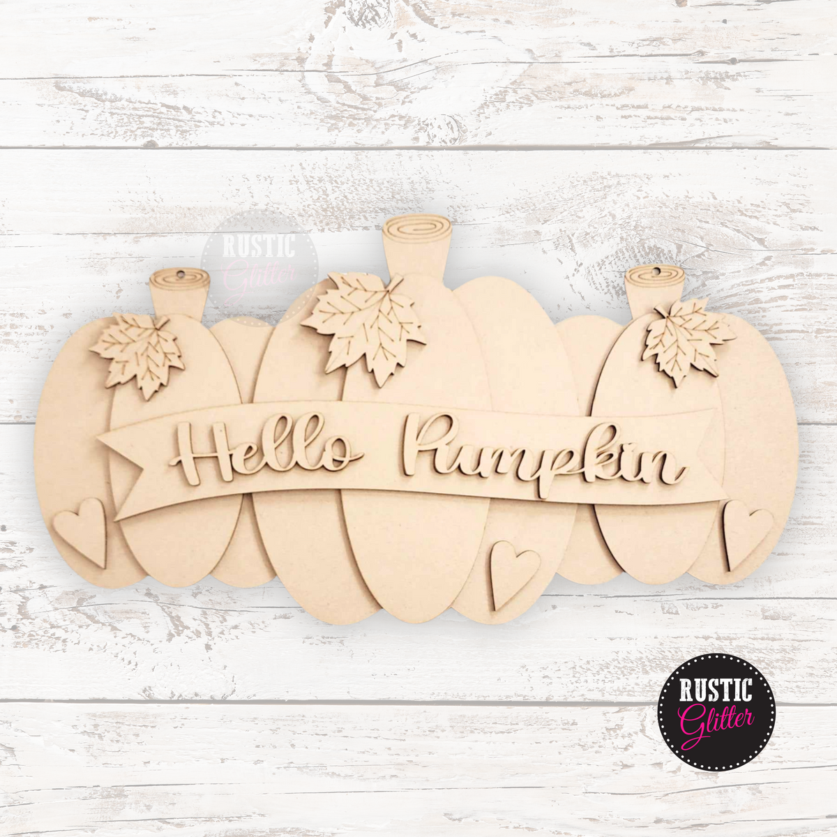 Hello Pumpkin Door Hanger DIY Kit Unfinished Rustic Glitter