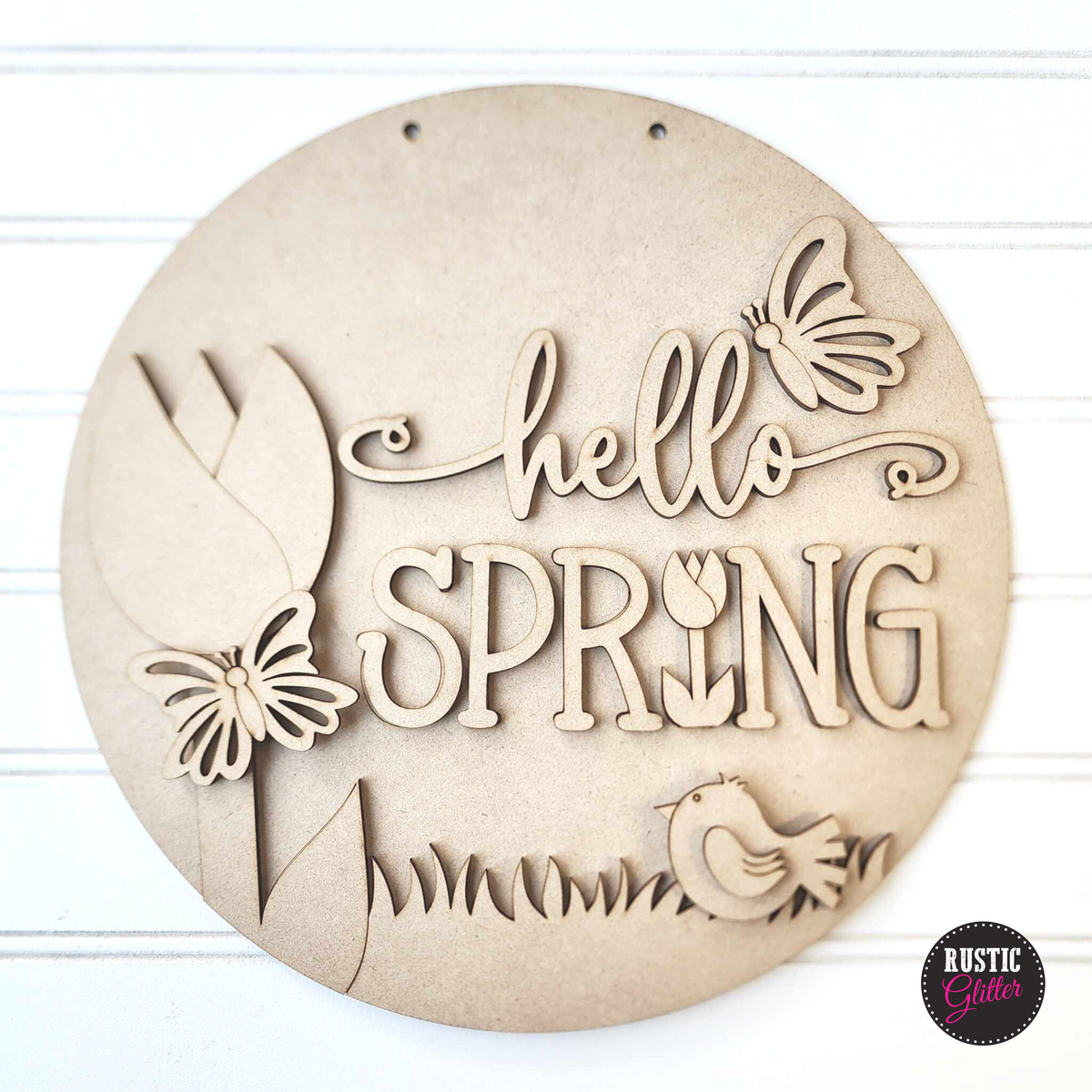 Hello Spring Door Hanger DIY Kit Unfinished Rustic Glitter