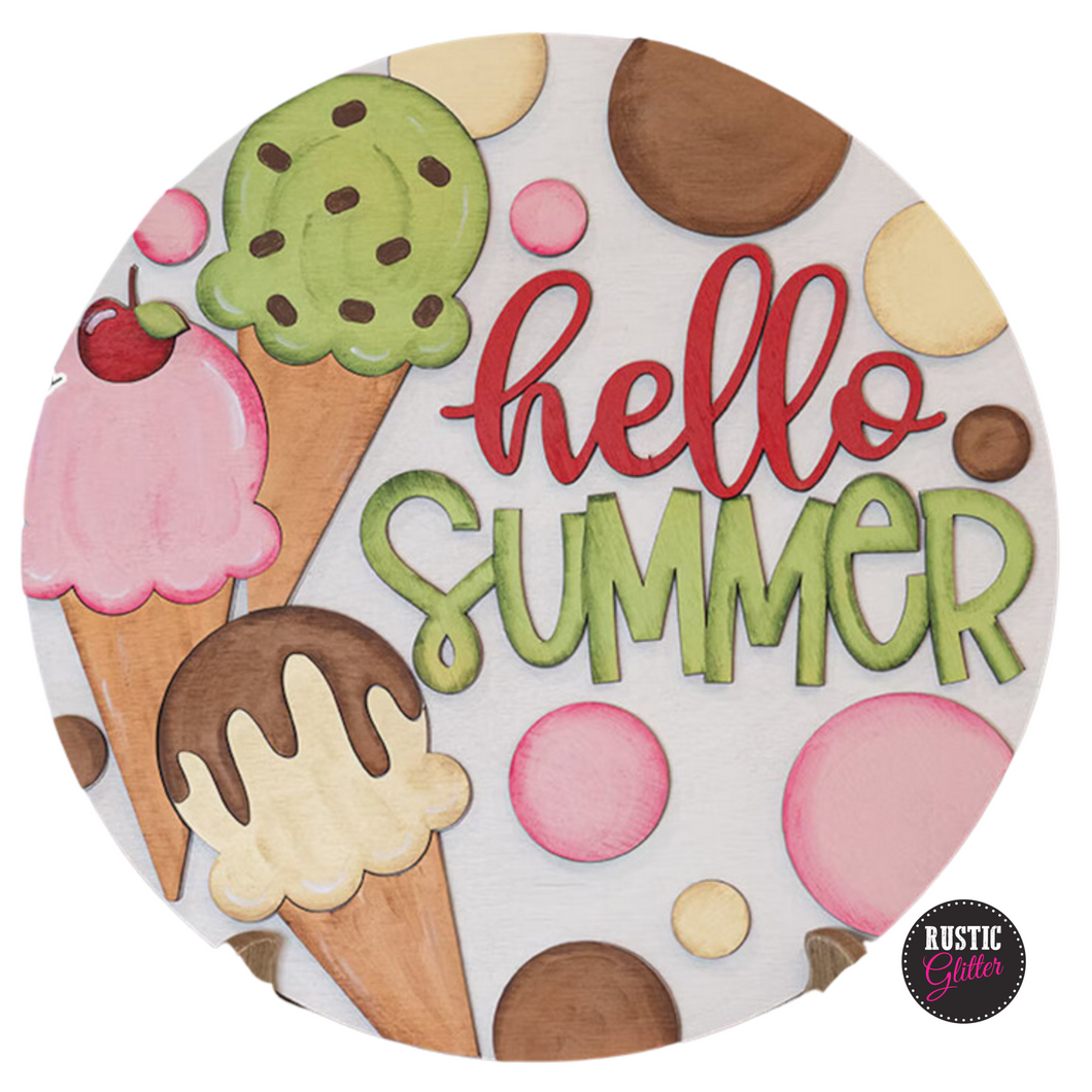 Hello Summer Ice Cream Cones Door Hanger | DIY Kit | Unfinished