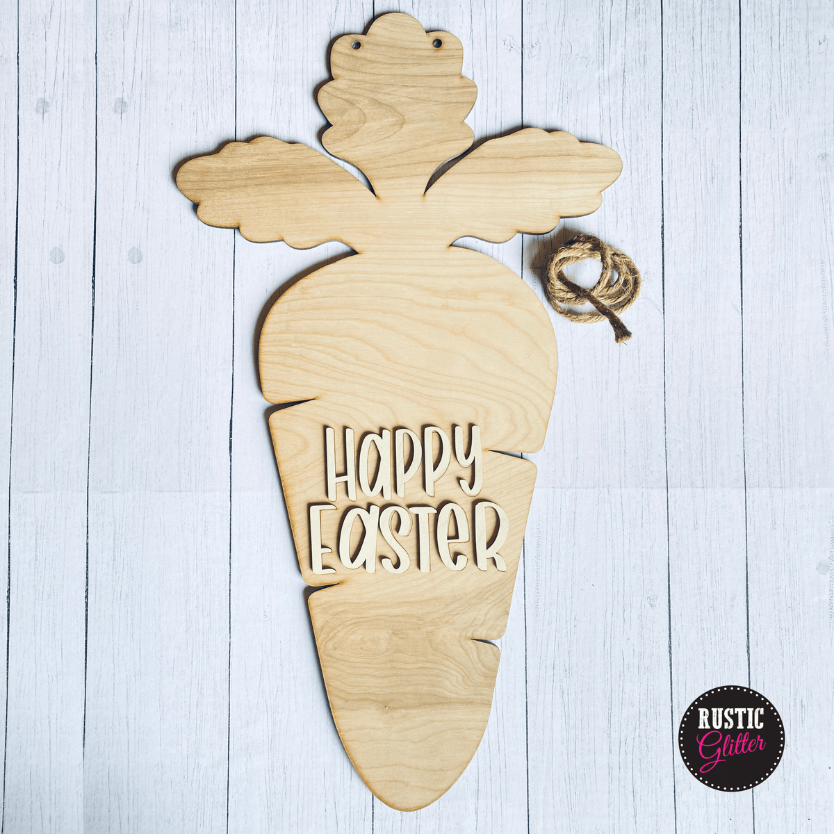Happy Easter Carrot Door Hanger DIY Kit Unfinished Rustic Glitter