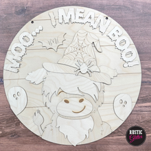 Load image into Gallery viewer, Moo.. I Mean Boo Highland Cow Door Hanger | DIY Kit | Unfinished

