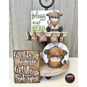 Bless Our Herd Highland Cow Tiered Tray | DIY Kit | Unfinished