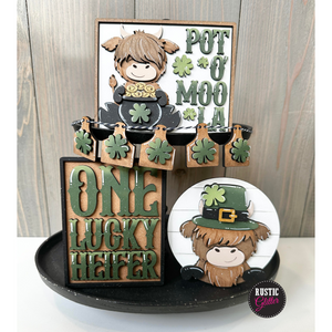 St. Patricks Day Highland Cow Tiered Tray | DIY Kit | Unfinished