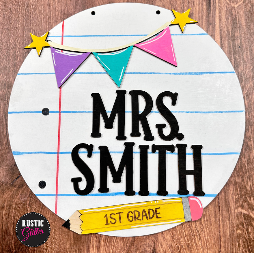 Teacher Classroom Notebook Paper Name Sign | Personalized | Teacher Gift | DIY Kit | Unfinished