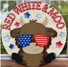 Load image into Gallery viewer, Red White and Moo Highland Cow Door Hanger | DIY Kit | Unfinished
