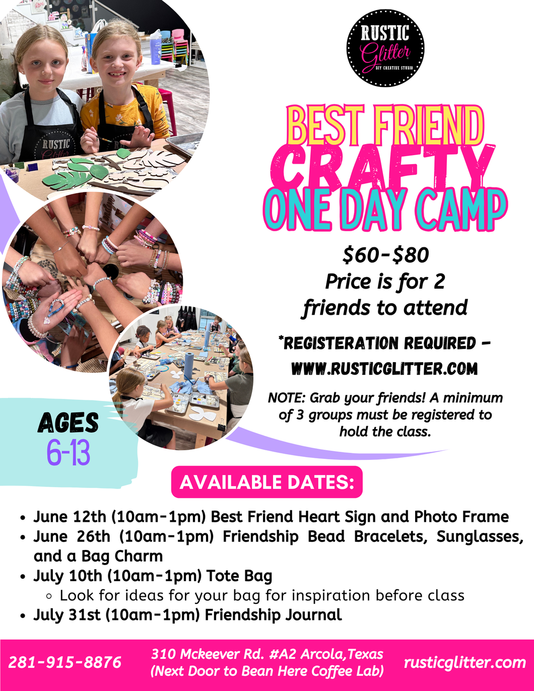 Best Friend Crafty Camp ONE DAY Camp (Ages 6-13)