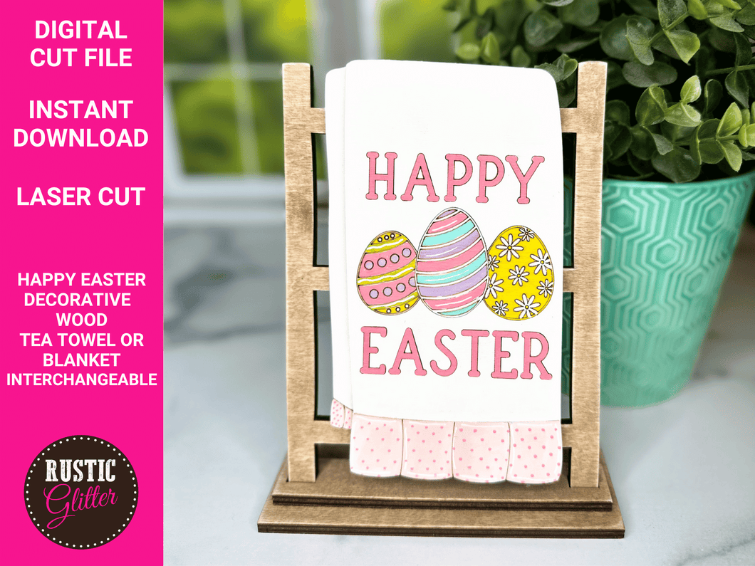 Happy Easter Interchangeable Decorative Wood Tea Towel or Blanket File | SVG CUT FILE