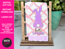 Load image into Gallery viewer, Hello Spring Interchangeable Decorative Wood Tea Towel or Blanket File | SVG CUT FILE

