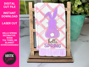 Hello Spring Interchangeable Decorative Wood Tea Towel or Blanket File | SVG CUT FILE