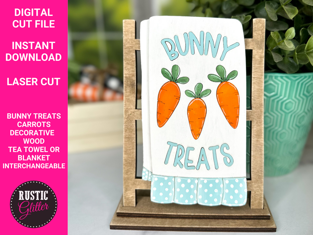 Bunny Treats Interchangeable Decorative Wood Tea Towel or Blanket File | SVG CUT FILE