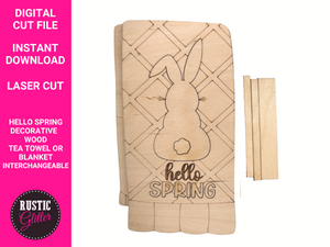 Hello Spring Interchangeable Decorative Wood Tea Towel or Blanket File | SVG CUT FILE