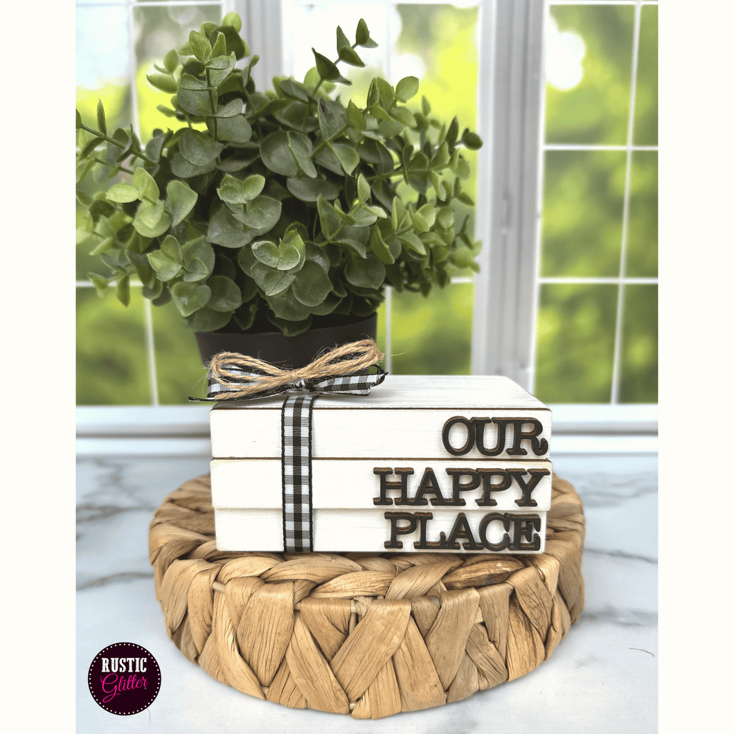 Our Happy Place Interchangeable Front for Stack of Books | DIY | Unfinished