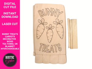Bunny Treats Interchangeable Decorative Wood Tea Towel or Blanket File | SVG CUT FILE