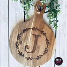 Load image into Gallery viewer, Round Acacia Charcuterie Board with Heart Cutout | Gift |Personalized
