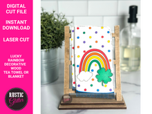 Load image into Gallery viewer, Lucky Rainbow Interchangeable Decorative Wood Tea Towel or Blanket File | SVG CUT FILE
