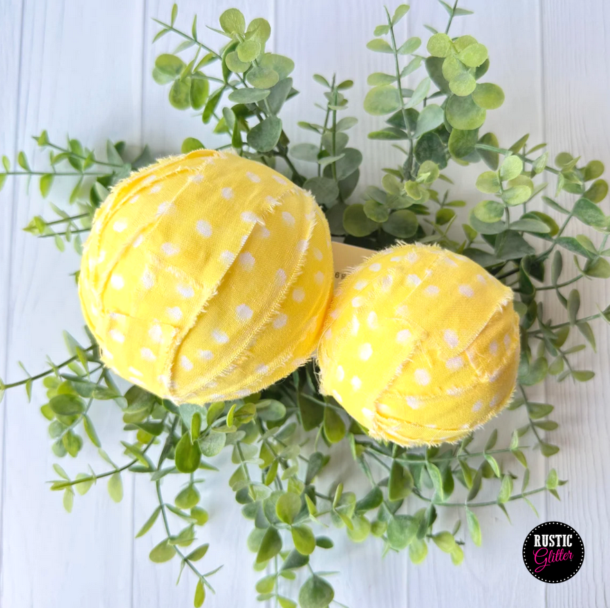 Fabric Rag Ball Yellow with Polka Dots