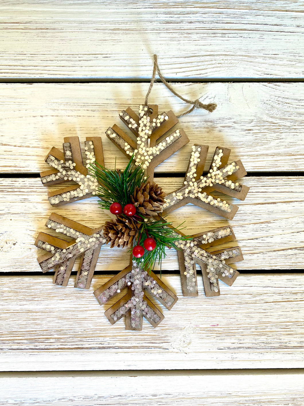 Snowflake Ornament with Pine Cones